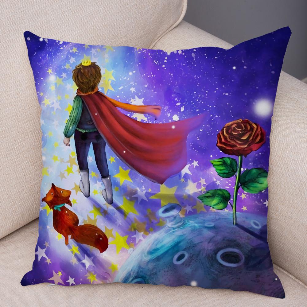 Little Prince Cushion Cover Decor France Anime Cartoon Print Pillow Case for Sofa Home Children Room Soft Plush Throw Pillowcase