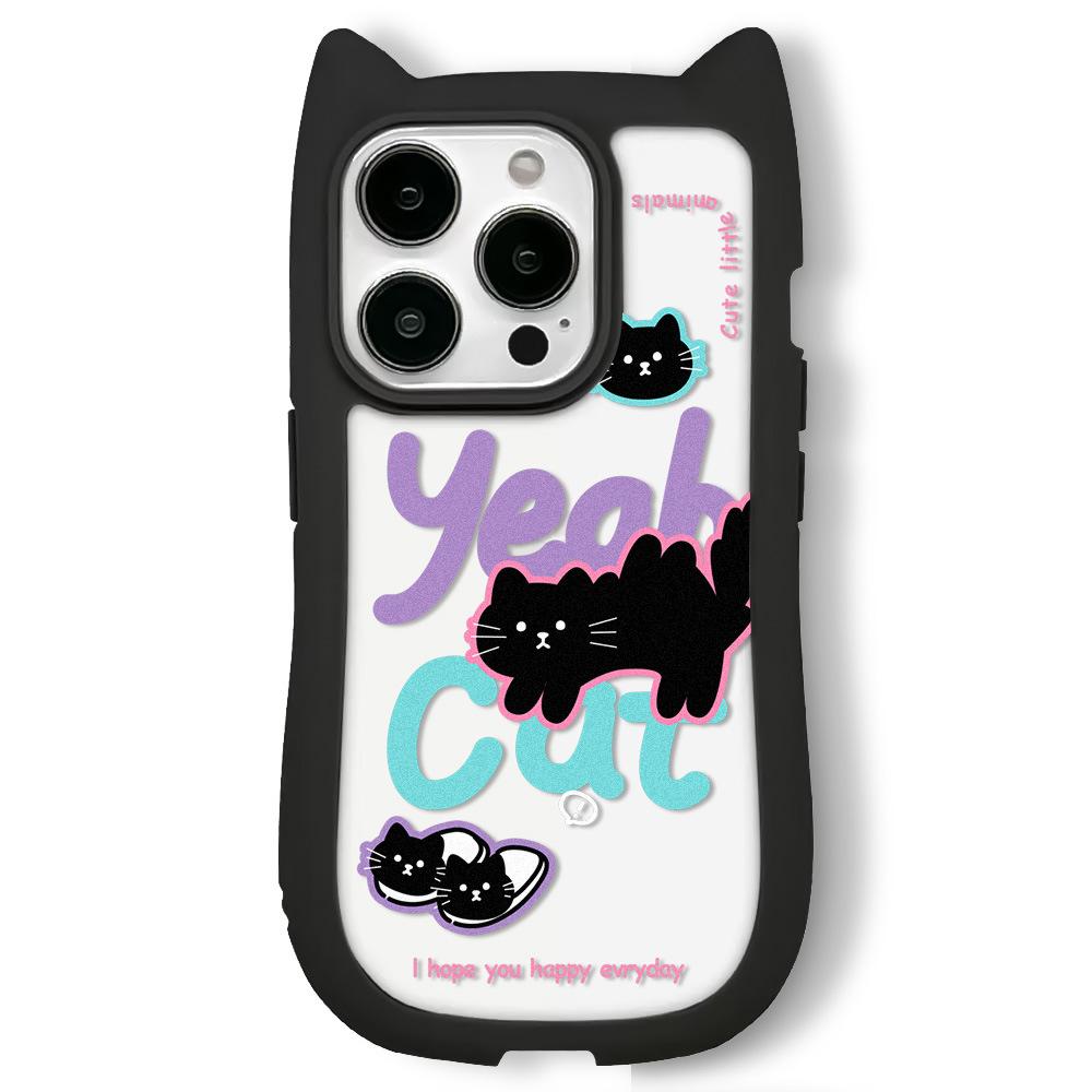 

Прозрачный чехол для iPhone16 15 14promax Cat Ear, совместимый и подходящий для 13/12/11 Cartoon Black Cat 11PROMAX