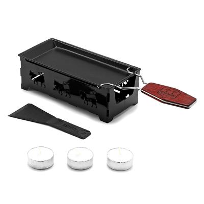 Placa de Grelha Raclette para Queijo de Ferro Metálico Antiaderente para Cozinha com Cabo de Madeira Sólida Retangular Utensílio de Assar Preto