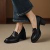 New Women's Leather Loafers Non-slip Thick-soled Mid-mouth Casual High-heeled Large-size Shoes Women Wear Sheepskin Single Shoes In All Seasons