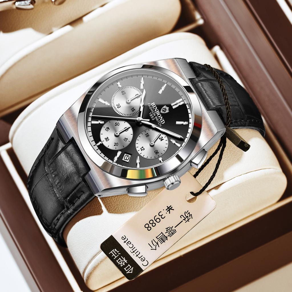 Moderne atmosphärische Drei-Augen-Sechs-Zeiger-Chronographenuhr für Herren, leuchtend, multifunktional, trendige männliche Piloten-Codewatch, Business-Uhr