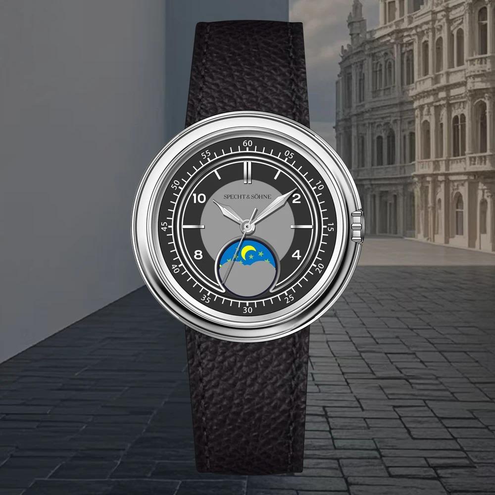 Specht & Söhne 2025 Men's Luxury Quartz Watch Genuine Leather Stainless Steel Japan Moon Phase 40MM Top Hot Wristwatch For Men