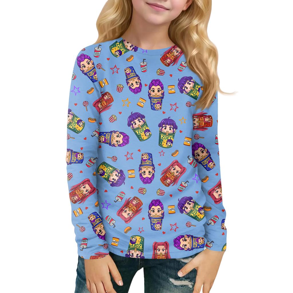 Children's Witch  Printed Long Sleeved Round Neck Top With Floral Print For Daily Casual T-shirt