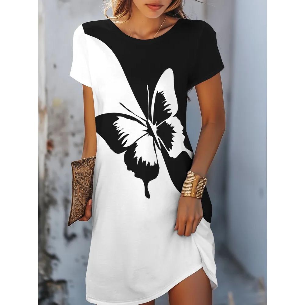 Cute Colorful Animals Dress Summer Casual Short Sleeve O-Neck 3D Print Comfortable Fashionable Ladies Oversized Dress
