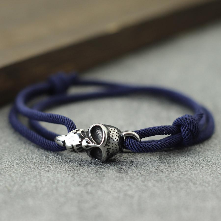 

New Gothic Skull Bracelet For Men Handmade Sliding Adjustable Thin String Braslet Easy Hook Nautical Skeleton Braclet Pulseria тёмно-синий