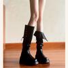 Fashion Pleated Thigh Boots Women's 2025 Autumn Winter Platform Knee-Free Small Tall Knight Boots
