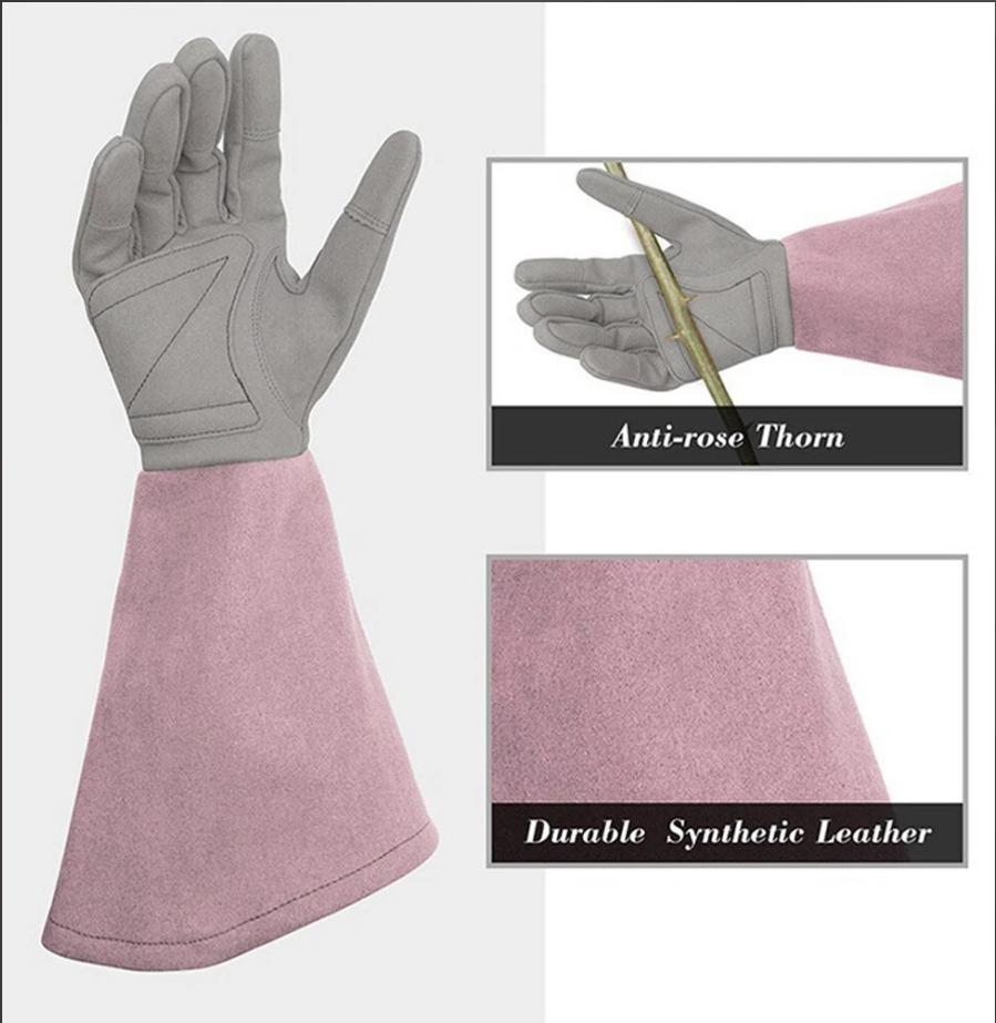 Women Gardening Glove Thorn Proof, Pink Extra Long Oxford Cloth AU Pink Gloves