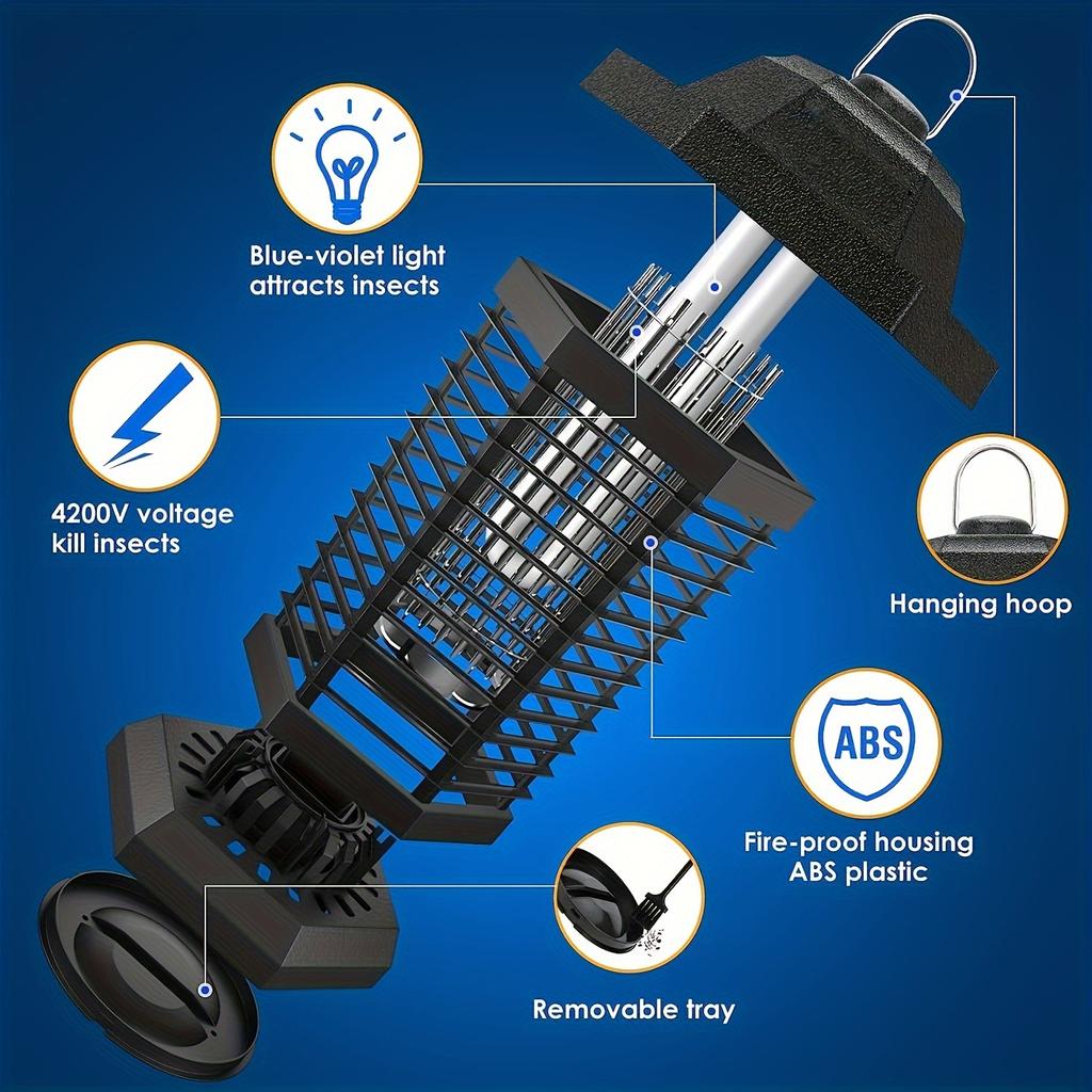 Outdoor Pest Killer Electric, Fly Catcher, Mosquito Killer, 3-Pin Plug, ABS Plastic Shell