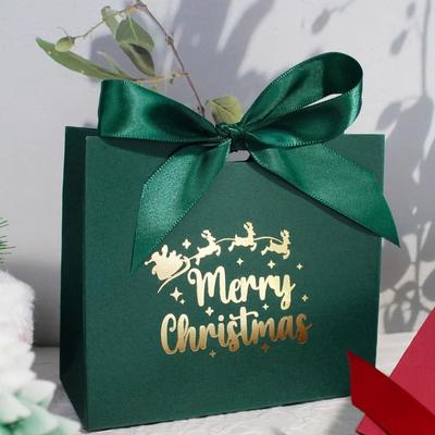 10 Pcs Ribbon Christmas Gift Boxes Festive 'Merry Christmas' Design Paper Candy Box Mini Large Capacity Christmas Decoration Box