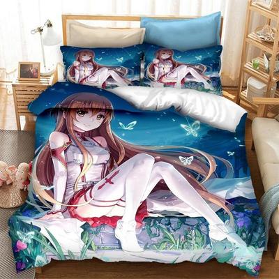 Anime SAO Yuuki Asuna Bettwäsche-Set, Bettbezug, Bettbezug, Bettbezug, Kissenbezug, King-Size-Bett, Queen-Size-Bett, Twin-Size-Bett, Jungen, Mädchen, Erwachsene