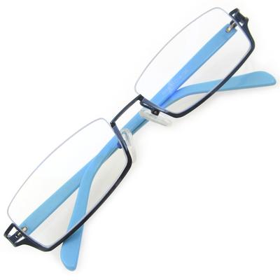 KKD Square Under-Rim Fashion Eyeglasses, Reverse Nylon Frame, Unisex, UV and Blue Light Protection, 6698 (Navy/Light Blue)