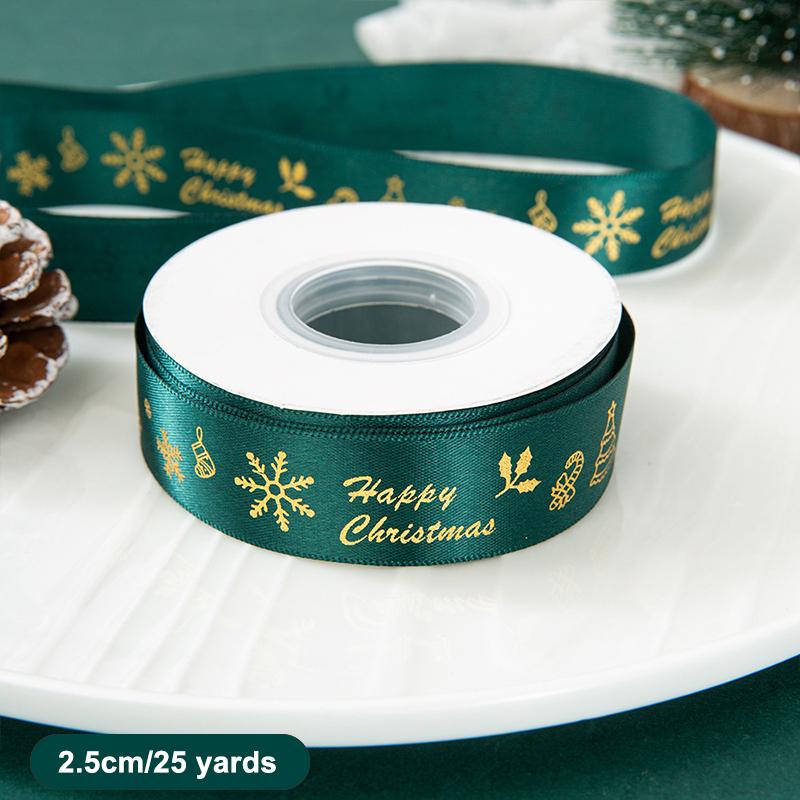25Yard Width 2.5Cm Christmas Ribbon Diy Bow Gift Bouquet Packaging Home Garden Christmas Tree Decoration Supplies