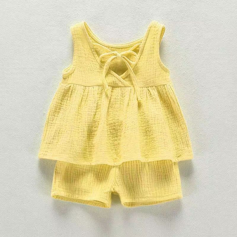 Girls Summer Cotton Linen Sleeveless Vest Two Piece Set Baby Fashionable Casual Outfit For Toddler Kids
