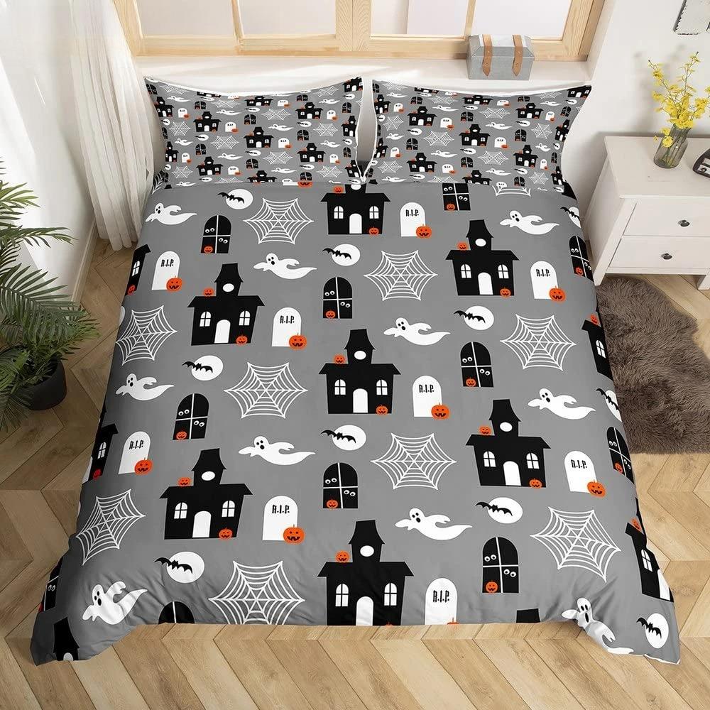 

Пододеяльник Король Королева Сахарный Череп Смешной Скелет Хэллоуин Постельный Комплект Готический Жуткий Кость Покрывало Полиэстер Чехол для Одеяла 70x133cm 2pcs