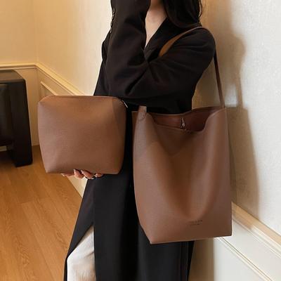 Lazy-looking Large Bag, Simple Shoulder Bag, Soft Leather Bucket Bag