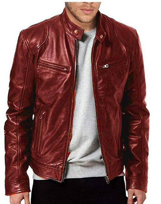 American Retro PU Leather Stand Collar Slim Fit Motorcycle Jacket