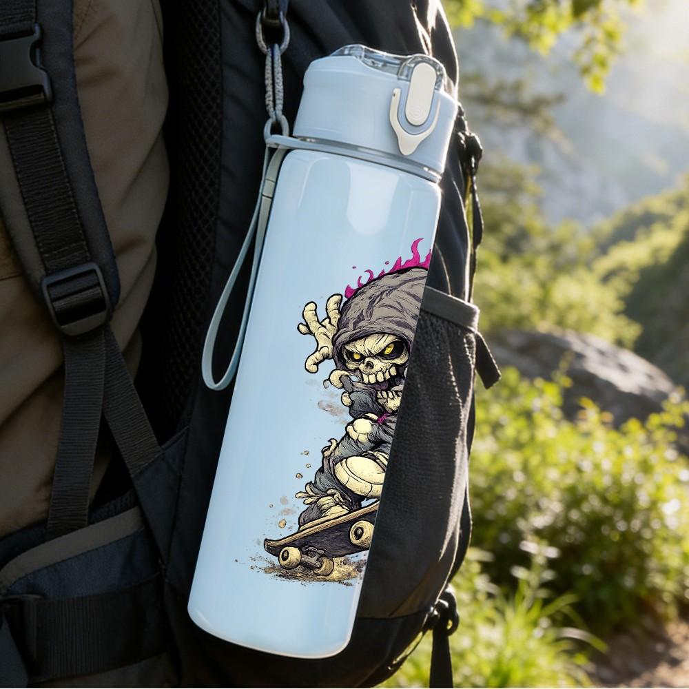 1PC Armored Warrior Knight Fantasy Print 750ml Color Plastic Sports Water Bottle Leakproof Flip Straw Lid Suitable for Sports Office Home Use