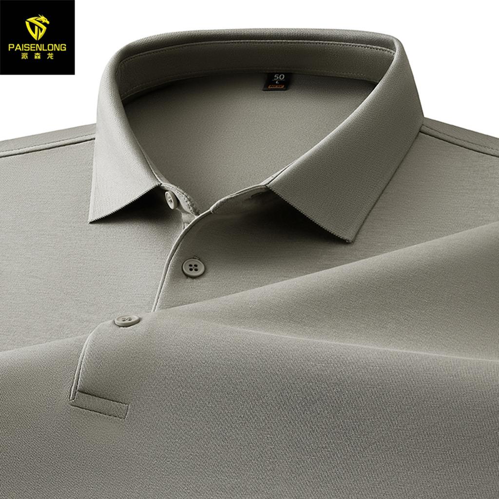 Autumn And Winter Heavy 260G Mamba Cotton Lapel Men'S Long-Sleeved Polo Shirt Light Business Versatile Solid Color Men'S Polo Shirt