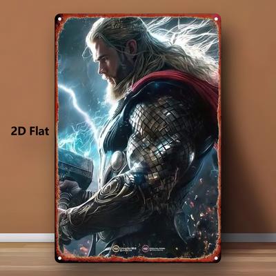 1 pieza MARVEL Thor Mjolnir Martillo Arte de Pared Decoración - 20,32x30,48 cm Placa Metálica de Hierro de Superhéroe con Agujeros Preperforados, Tormenta Vibrante