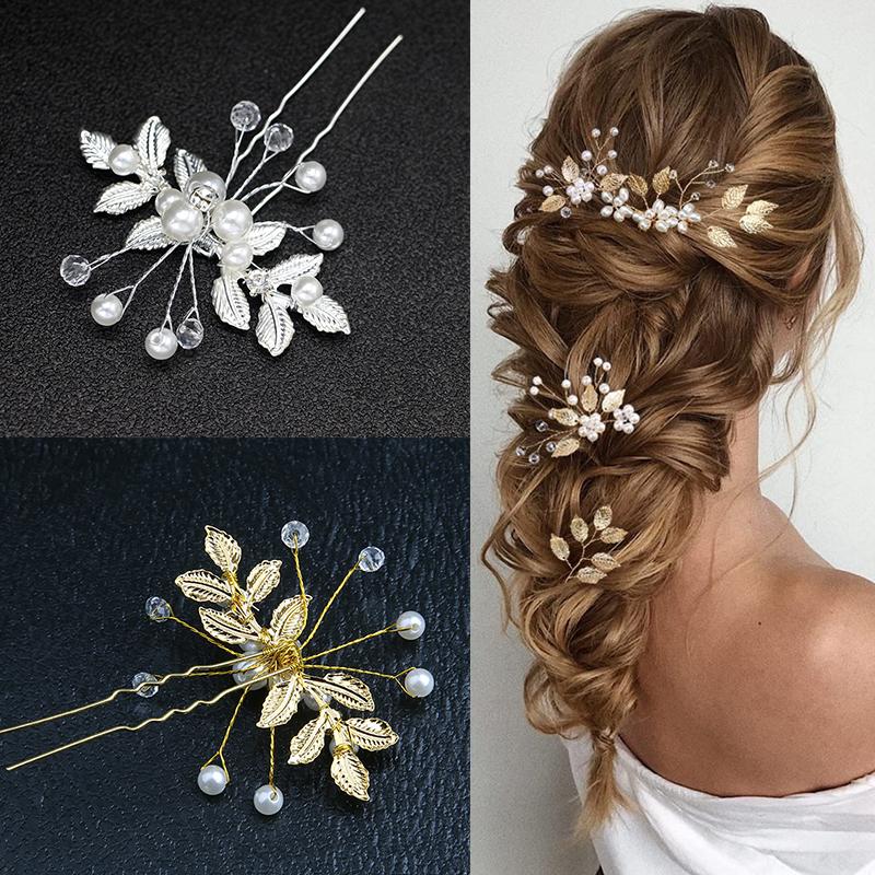 Fashion U-shaped Hairpin Hair Clips Leaf Pearl Hair Bridal Headwear Wedding Jewelry Hair Accessories