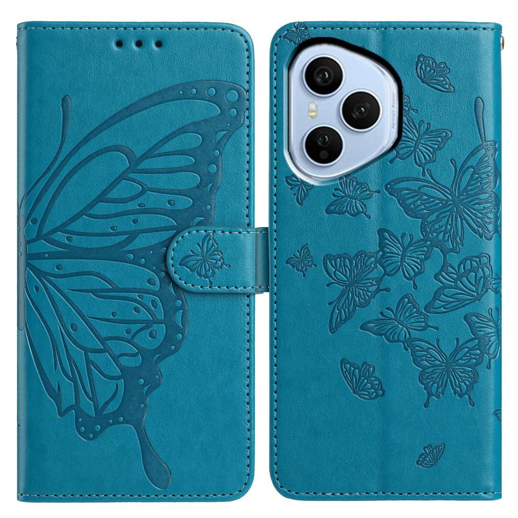 Für Honor 400 Pro 5G (Global) Hülle Schmetterling geprägt Brieftasche Ständer PU Leder Klapphandyhülle mit Riemen