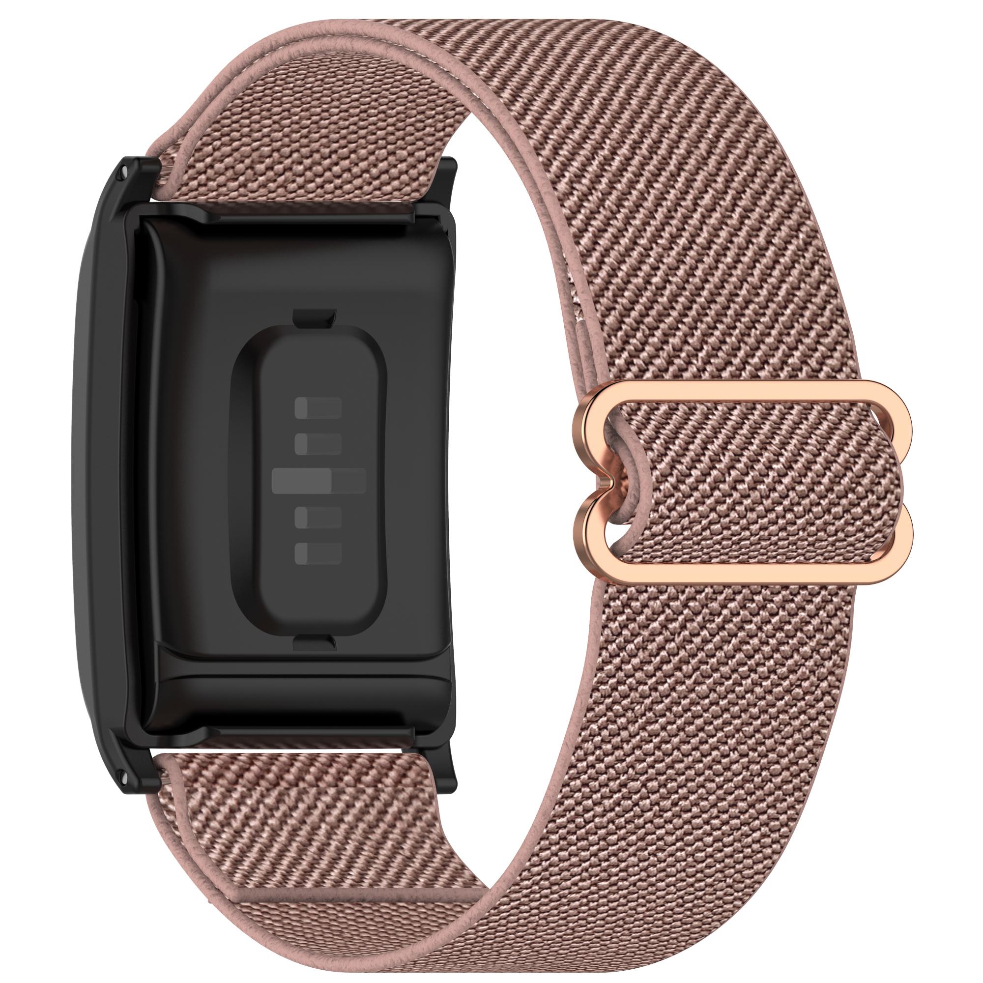 

For WHOOP 4.0 Fitness Tracker Elastic Woven Nylon Wrist Strap with Protective Case Rose Pink