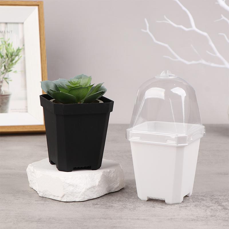 5Pcs Square Small Flower Pot With Humidity Dome Seedlings Planting Pots