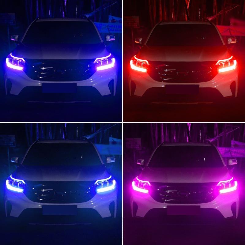 2 adet 12V LED DRL Araba Gündüz Farı Esnek Su Geçirmez Şerit Otomatik Farlar Beyaz Dönüş Sinyal Sarı Fren Akış Işıkları