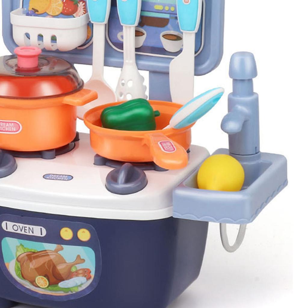 Children Kitchen Toys Plastic Educational Kids Cookware Playset Cooking Toys Birthday Gifts Blue