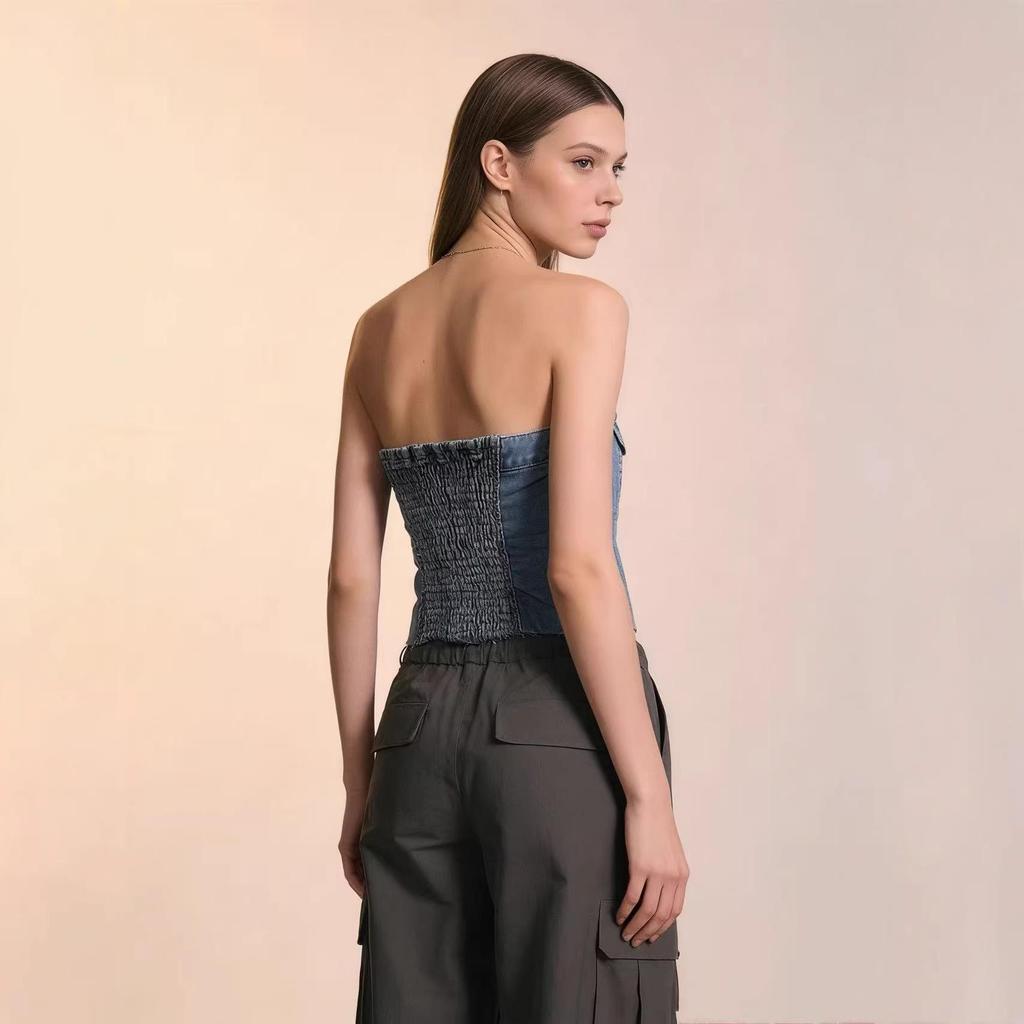 European and American Style Sexy Denim Tube Top for Women