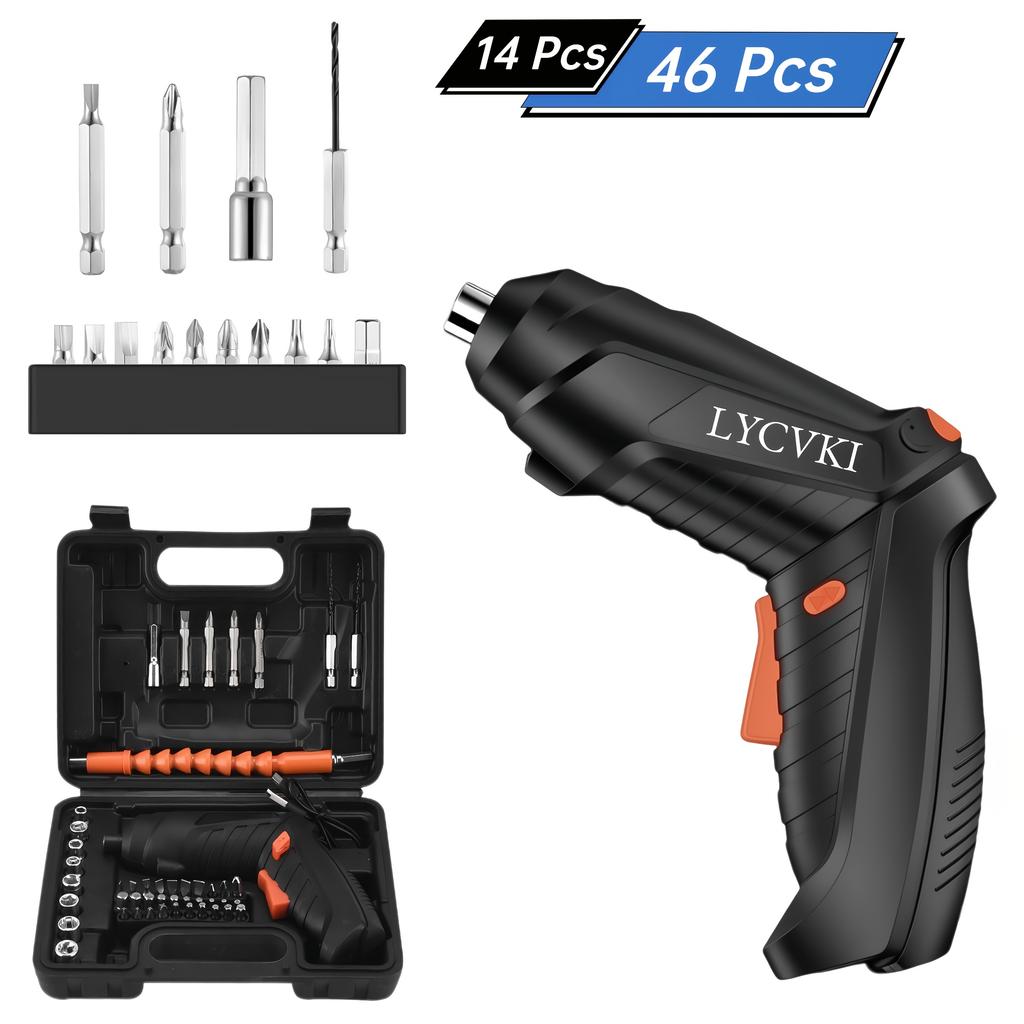 14pcs/46pcs Electric Screwdriver Set USB Rechargeable Mini Electric Drill Tool Set Portable Cordless Screwdriver Home Repair Multitool Kit