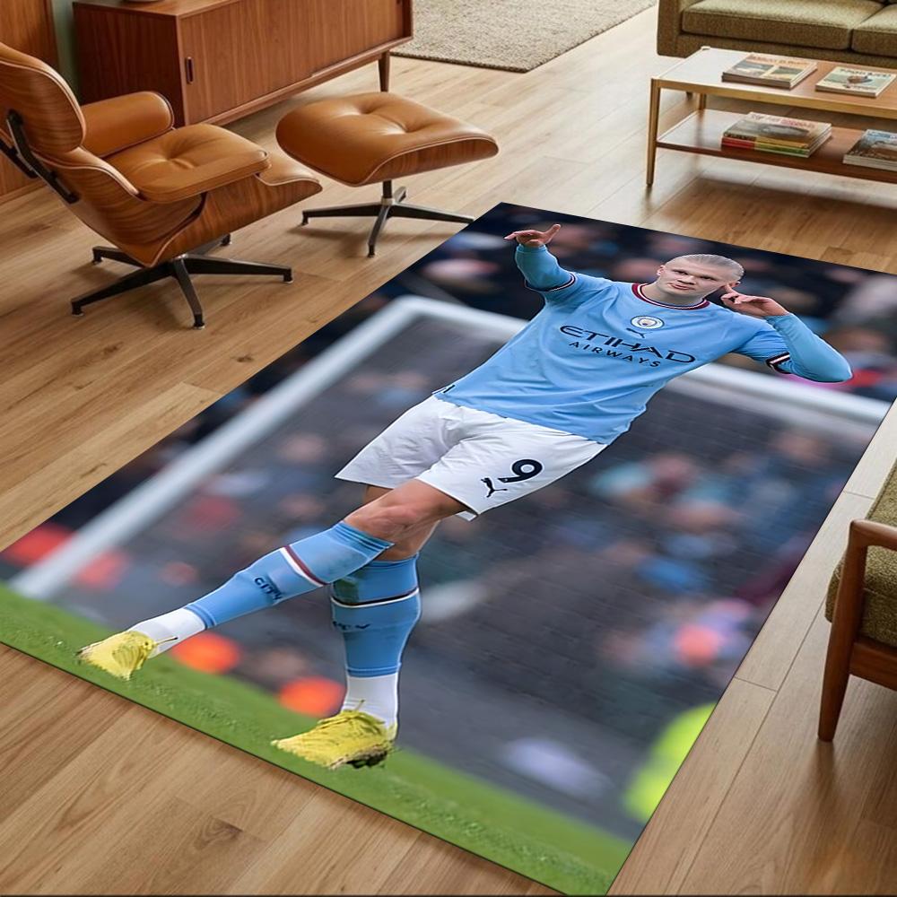 Erling Haaland Football Action Anti-slip Rug Compact Foldable Construction Water-resistant & Washable Office & Lounge Rug Retro American Style