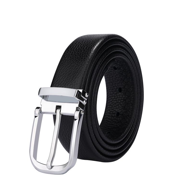 Black and Red Perforated Leather Belt - Casual Top Layer Cowhide 130 cm