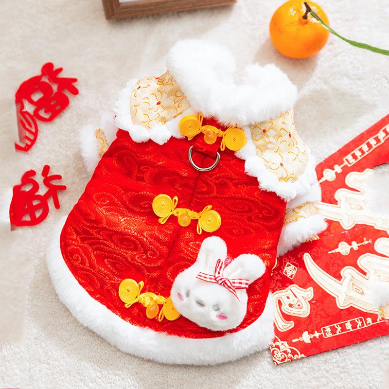Cute New Year's Cat Clothes with a Satchel for Festive New Year's Greetings Tang Dress As a Kitten Velvet Two-legged Clothes for Chinese New Year Pet