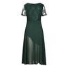 Women's V-Neck Floral Lace Chiffon Dress Short Sleeve Bridesmaid Formal Long Dress Flowy A-line Prom Cocktail Party Dress