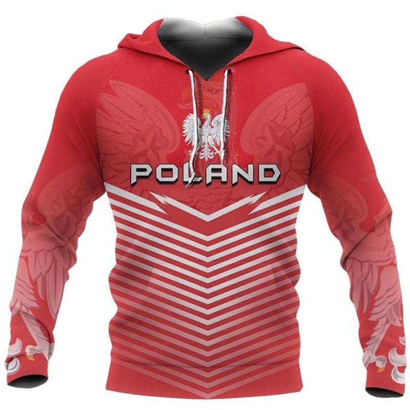 Polnische Flagge Emblem Harajuku Bedruckt Retro Mode Herren und Damen Sport Outdoor Freizeit Täglich Locker Bequem Hoodie