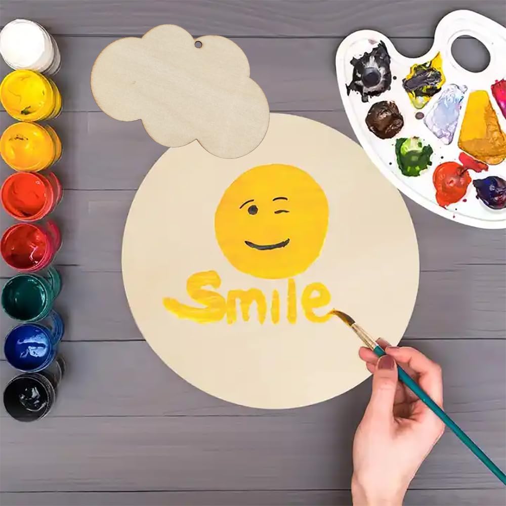 30 Pack 4 Inch Wood Cloud Cutouts Unfinished Wooden Cloud Hanging Ornaments DIY Cloud Craft Gift Tags for Home Party Decoration Craft Project