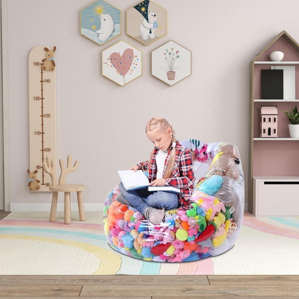 Worek fasolowy na pluszaki Przezroczysty Duży Organizer do przechowywania Pusty Sofa worek fasolowy na zabawki Lalka Dziewczynki Dorosłe Nastolatki Pokój Dziecięcy