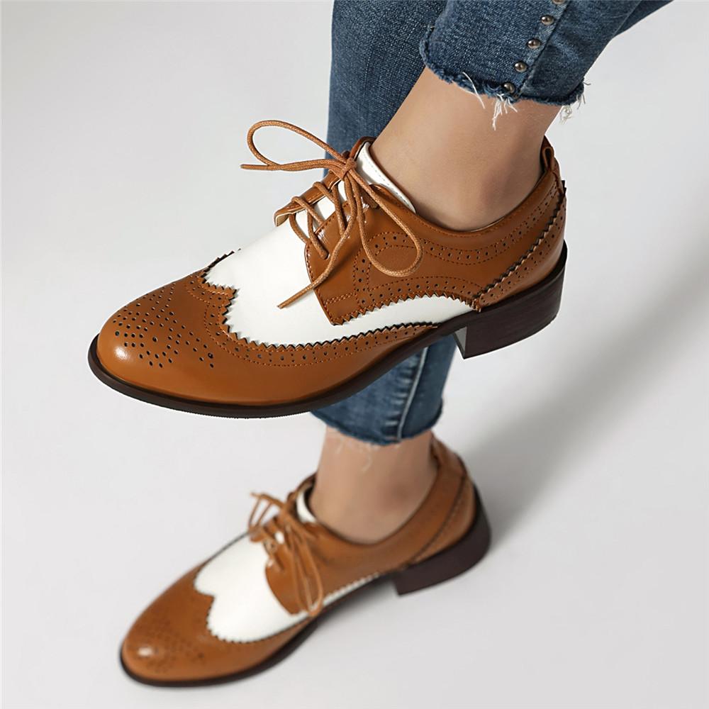 Fashion Spring New Women Flats Shoes Women Oxfords Mixed Colors Lace Up Ladies Brogues Shoes Designer Casual Pu Leather Outdoor Footwear
