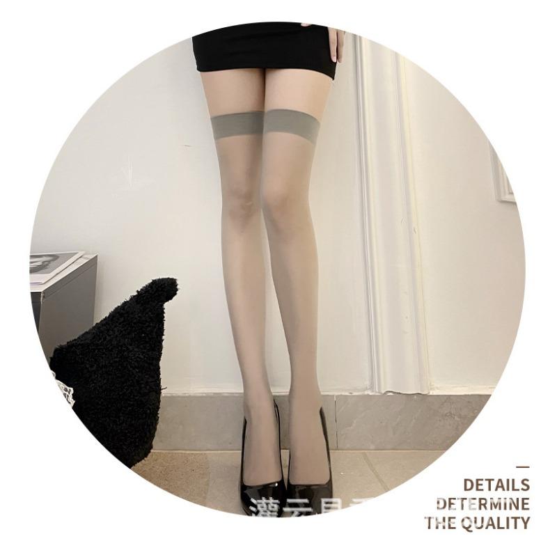 Women Sexy Sheer Red Edge Patchwork Over The Knee Thigh High Stockings