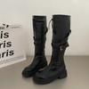 fashion Gothic Thigh High Boots Women Winter Long Boot New Fashion Front Zipper Square Heel Knee-High Botas Ladies Motorcycle Boots