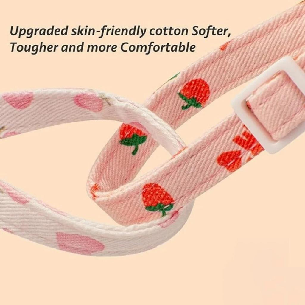 2Pcs Adjustable Pet Collar - Pink Strawberries And White Heart Shaped Pendant Cotton Breakaway Cat Collar With Bell
