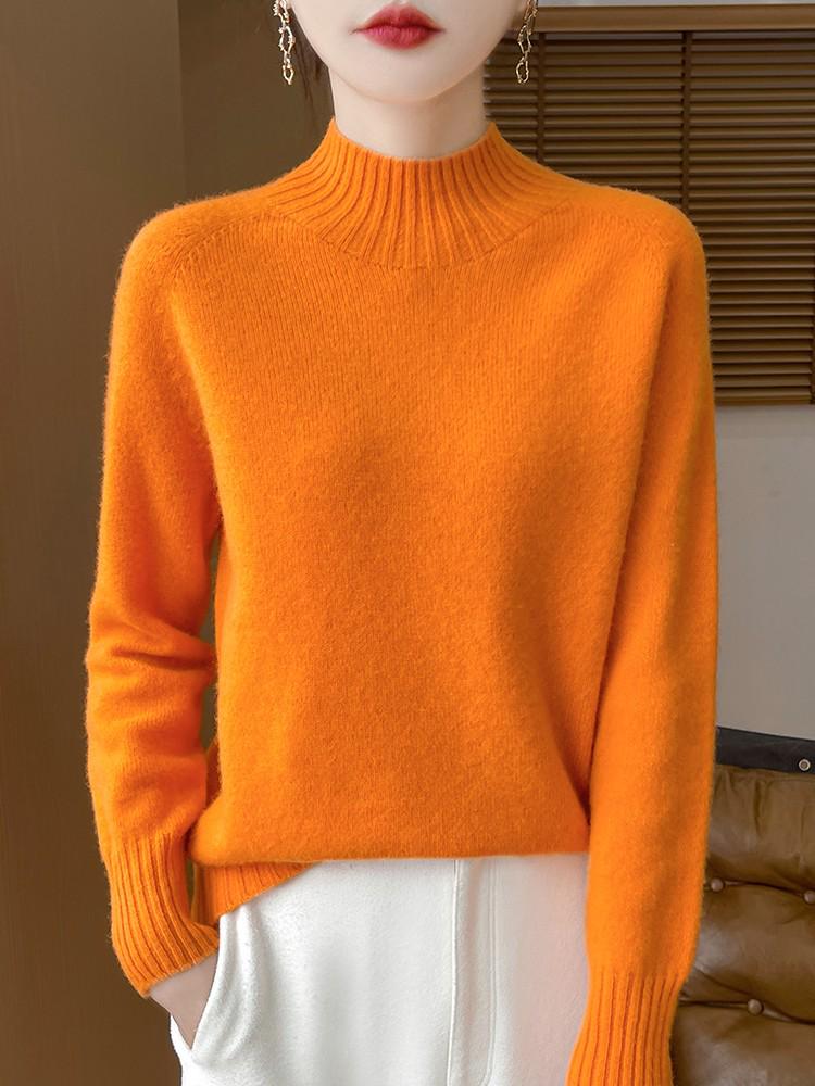 Women's Pure Wool Half-High Collar Loose Knit Sweater - Thickened Autumn/Winter Base Layer Pullover