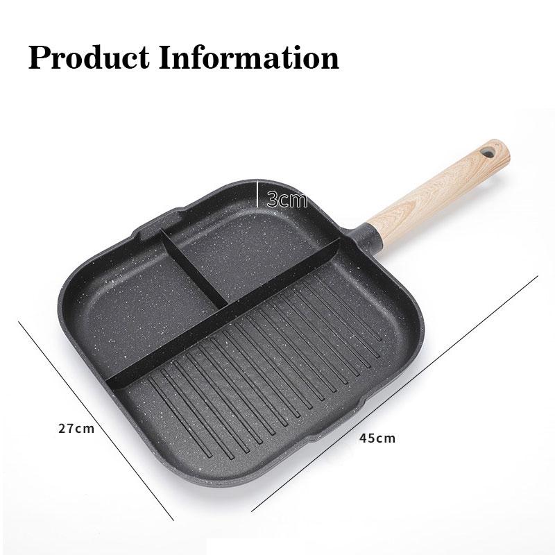 3 In 1 Frying Pan Aluminum Alloy Partitioned Non Stick 3 Section Divided Breakfast Pan Grill Pan Multifunction Kitchen Egg Pan