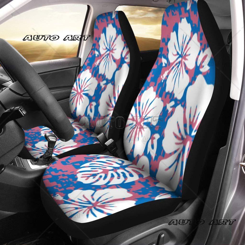 Set di Coprisedili per Auto con Fantasia Floreale Hawaiana di Ibisco Bianco Universali per la Maggior Parte dei Modelli di Auto e SUV