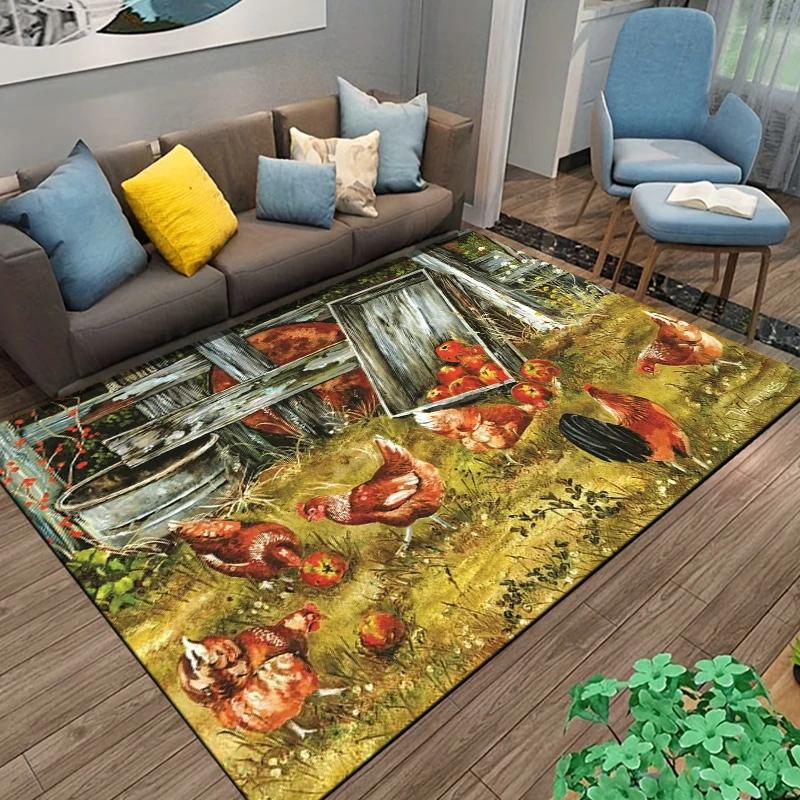 Rooster and Hen Chicken Pattern Carpet Living Room Decoration Rugs for Bedroom Sofa Doormat Decor Non-slip Home Coffee Table Mat