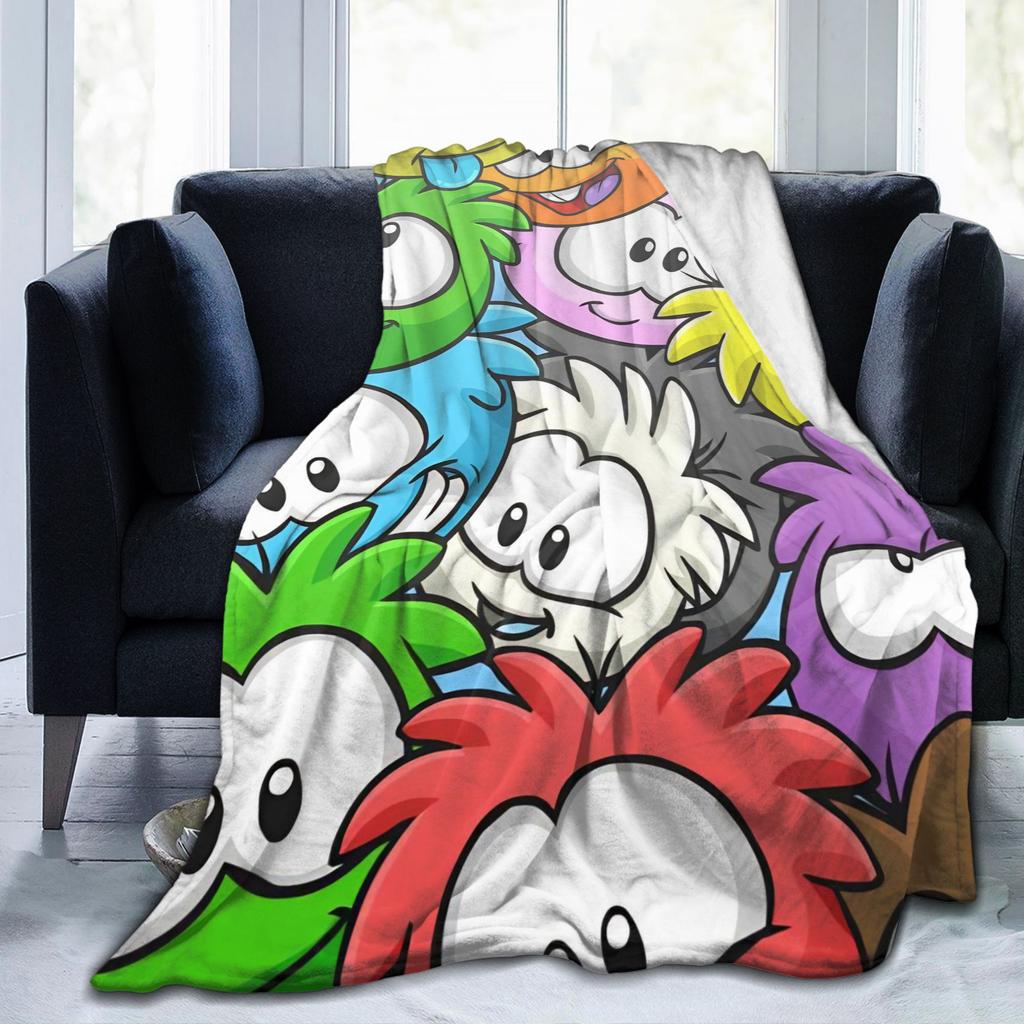 Club Penguin Rainbow Puffle Fleece Throw Blankets Community Game for Bedroom Knitted Blanket Travel Thin Portable Quilt