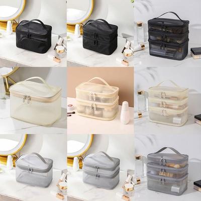Transparent Mesh Travel Cosmetic Bag Storage 1/2/3 Layer Toiletry Bag Large Capacity Make Up Organizer Bag Women's