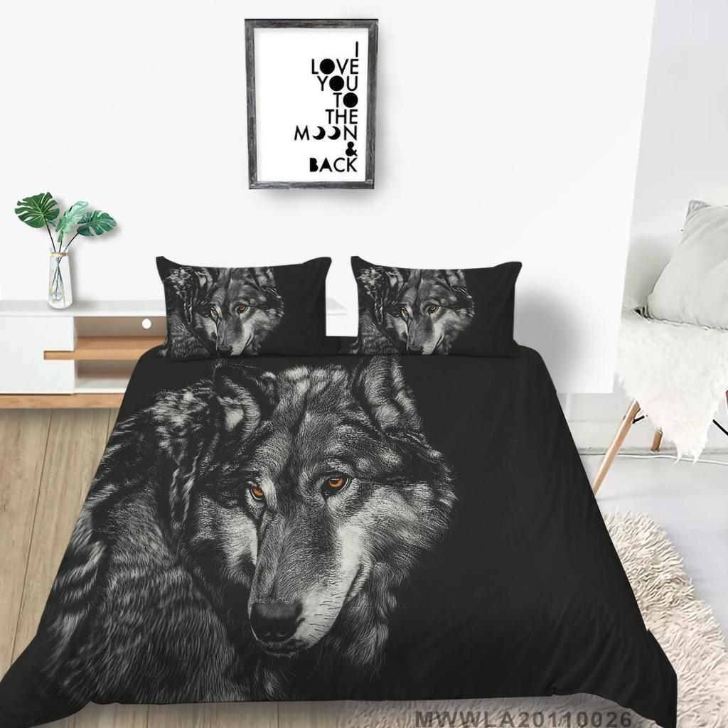 3D Wolf Theme Bedding Set Wolf Pillow Cover Quilt Cover Bedding Set Down Duvet Cover Full Size Single/Double Bed Home Decoration