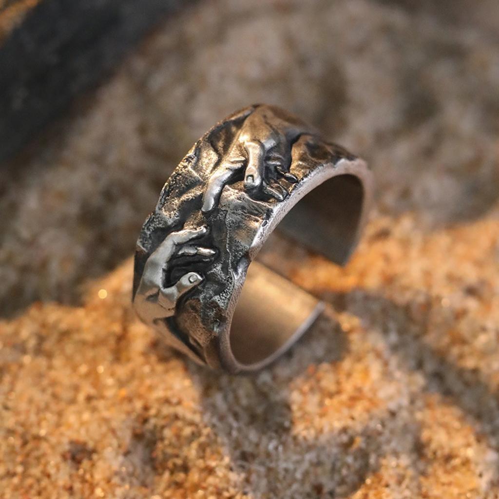 Regulowany Pierścionek Ręka Boga, Stal Nierdzewna Punkowa Biżuteria dla Kobiet Mężczyzn, Wygodny Dopasowany Codzienny Prezent